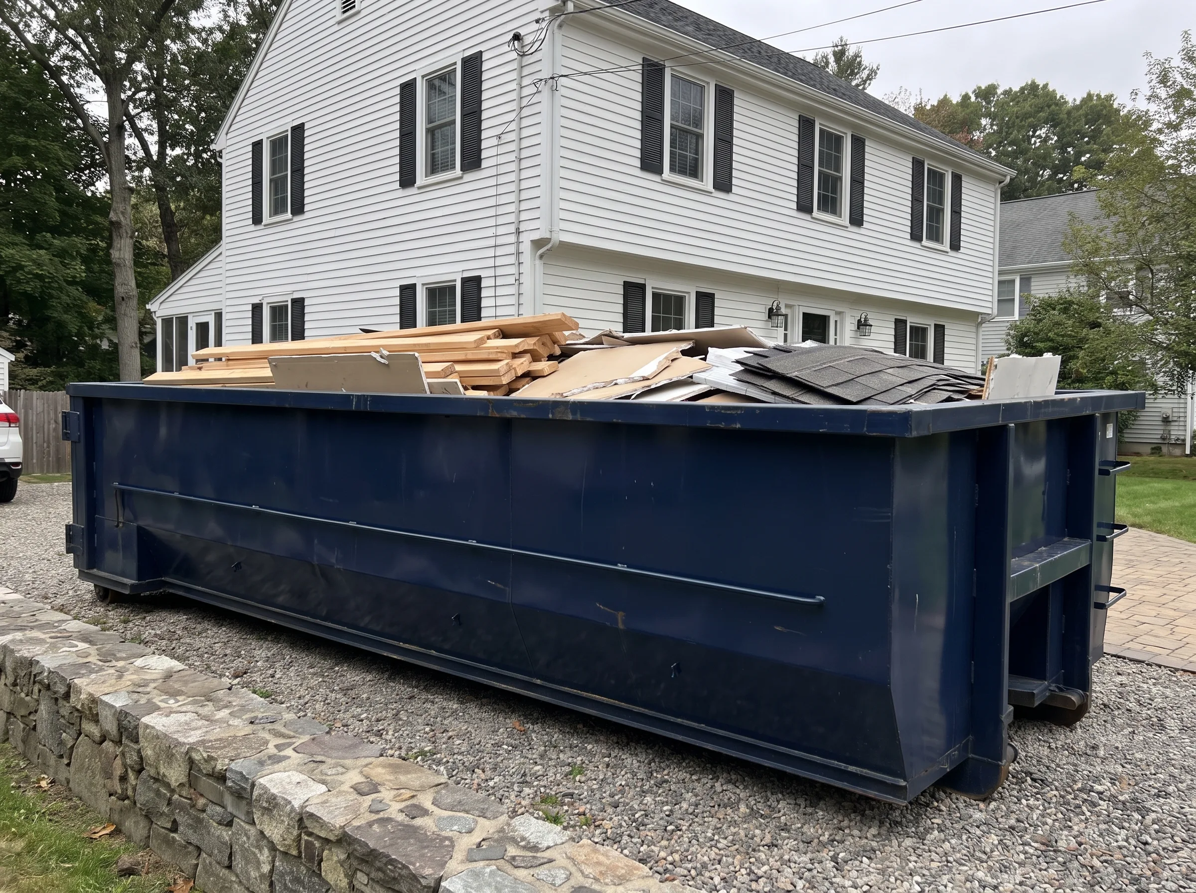 Roll-off dumpster being loaded in Bennington County, VT